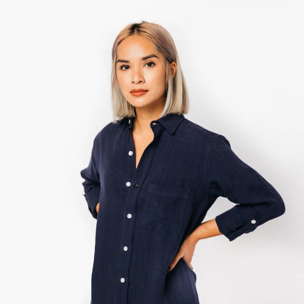 Navy Linen Shirt Dress Kristin Chase