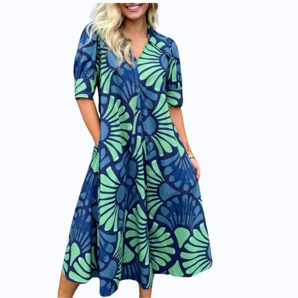 Navy/Green Floral Dress