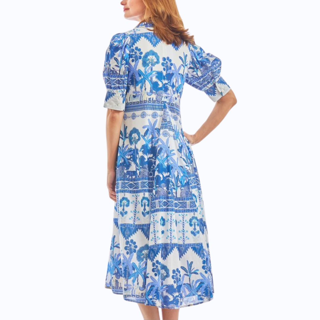 Puff Sleeve Midi Ikat Dress