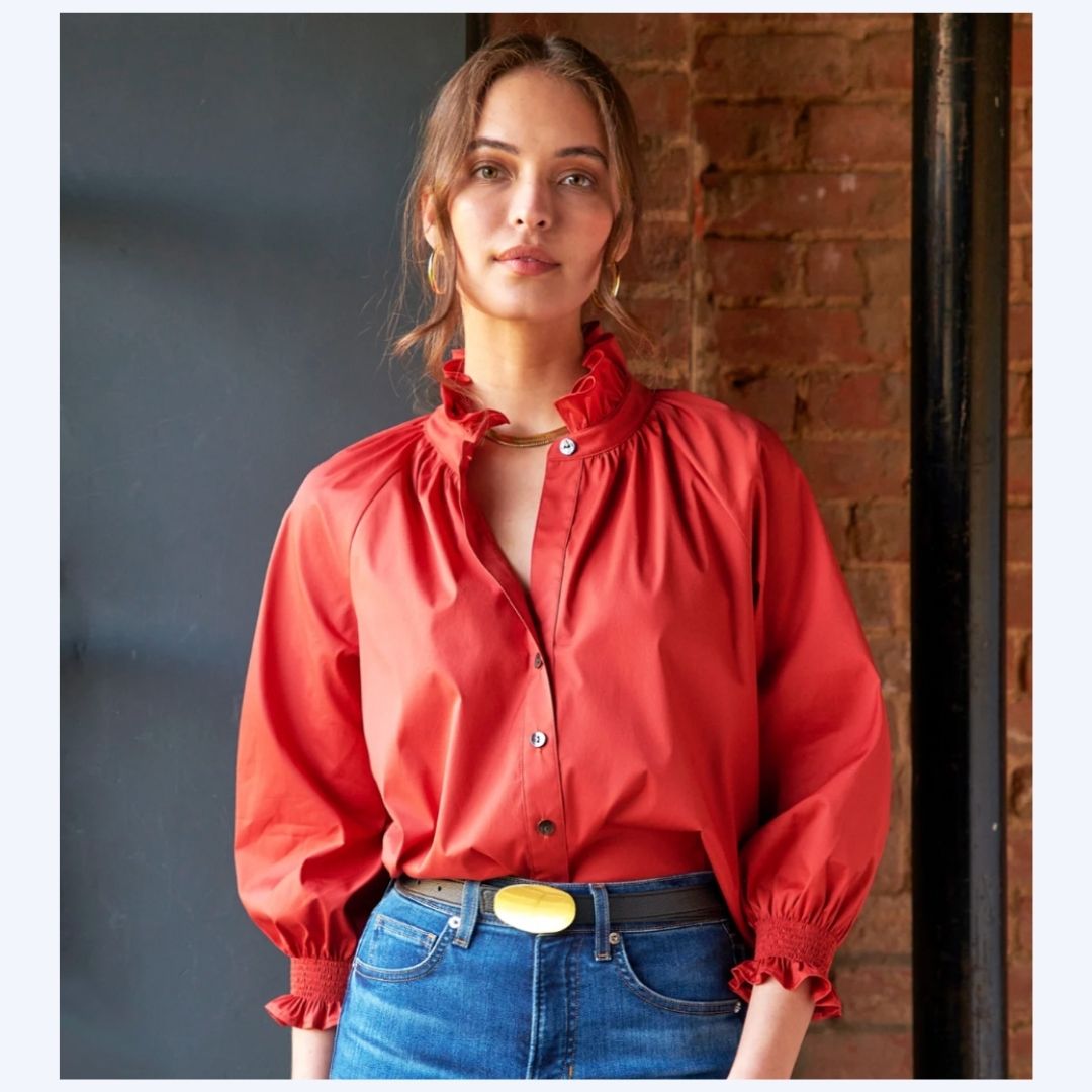 Poplin Ruffle Neck Shirt
