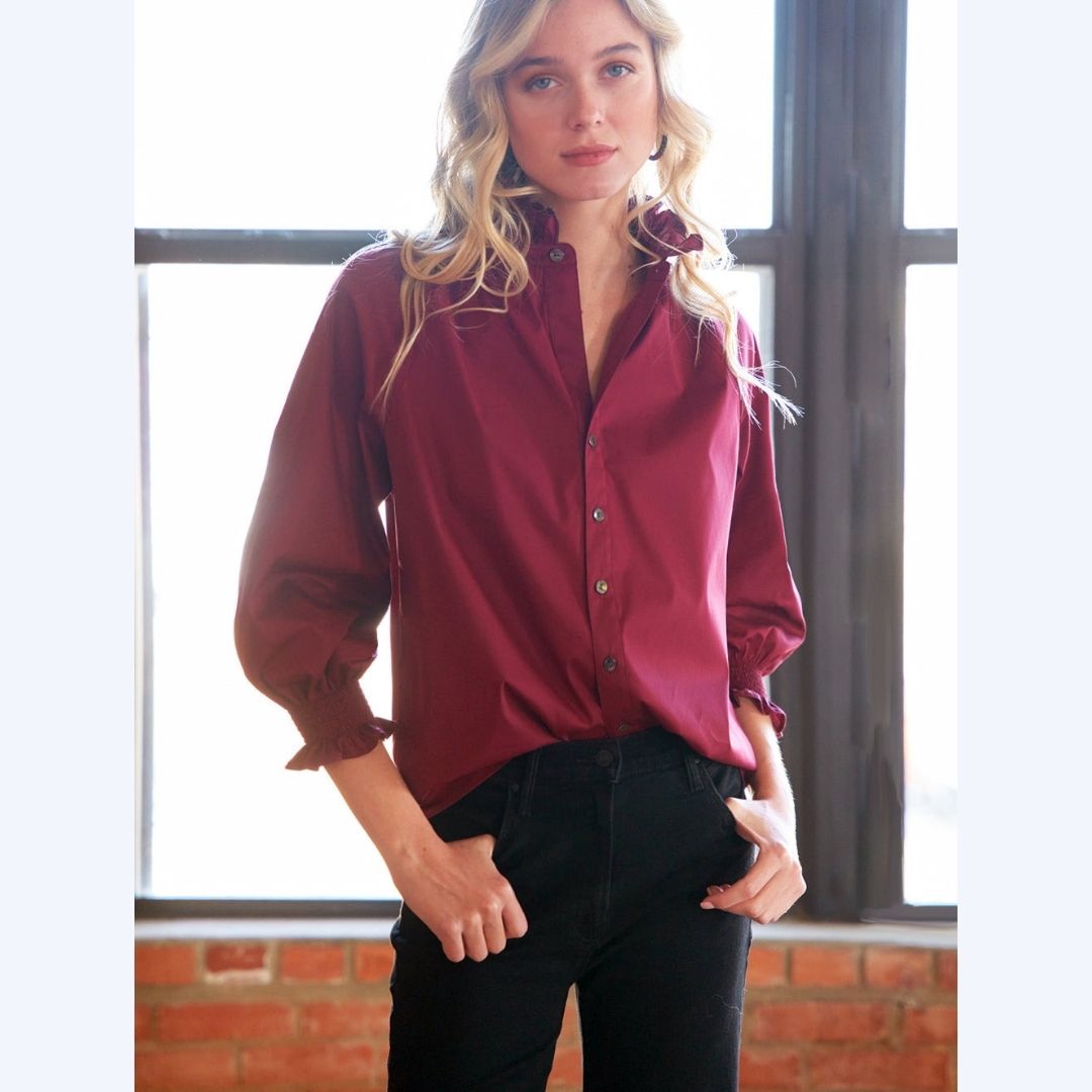 Poplin Ruffle Neck Shirt