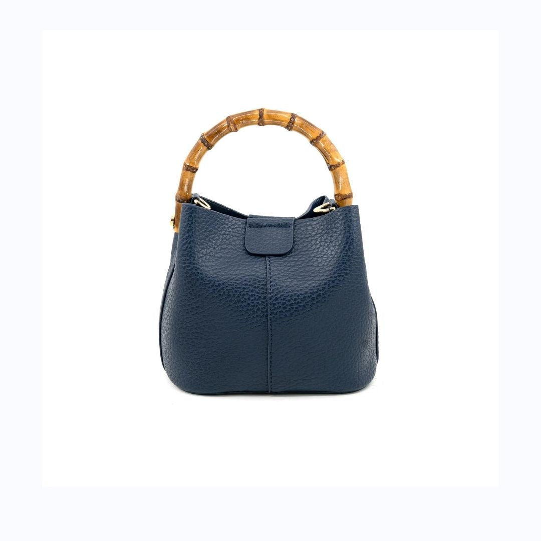 Navy Bamboo Handle Bucket Bag