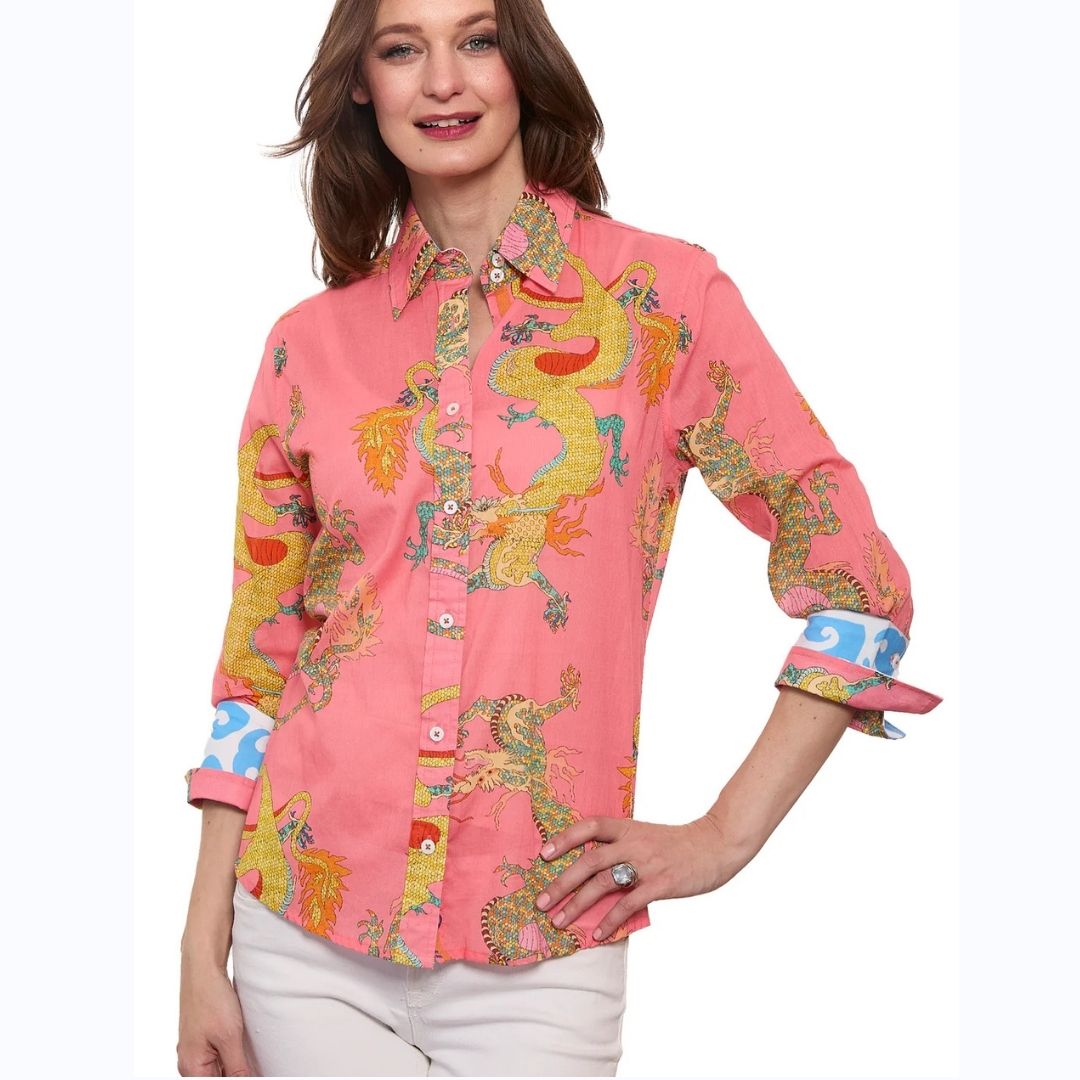 Coral Voile Dragon Print Shirt