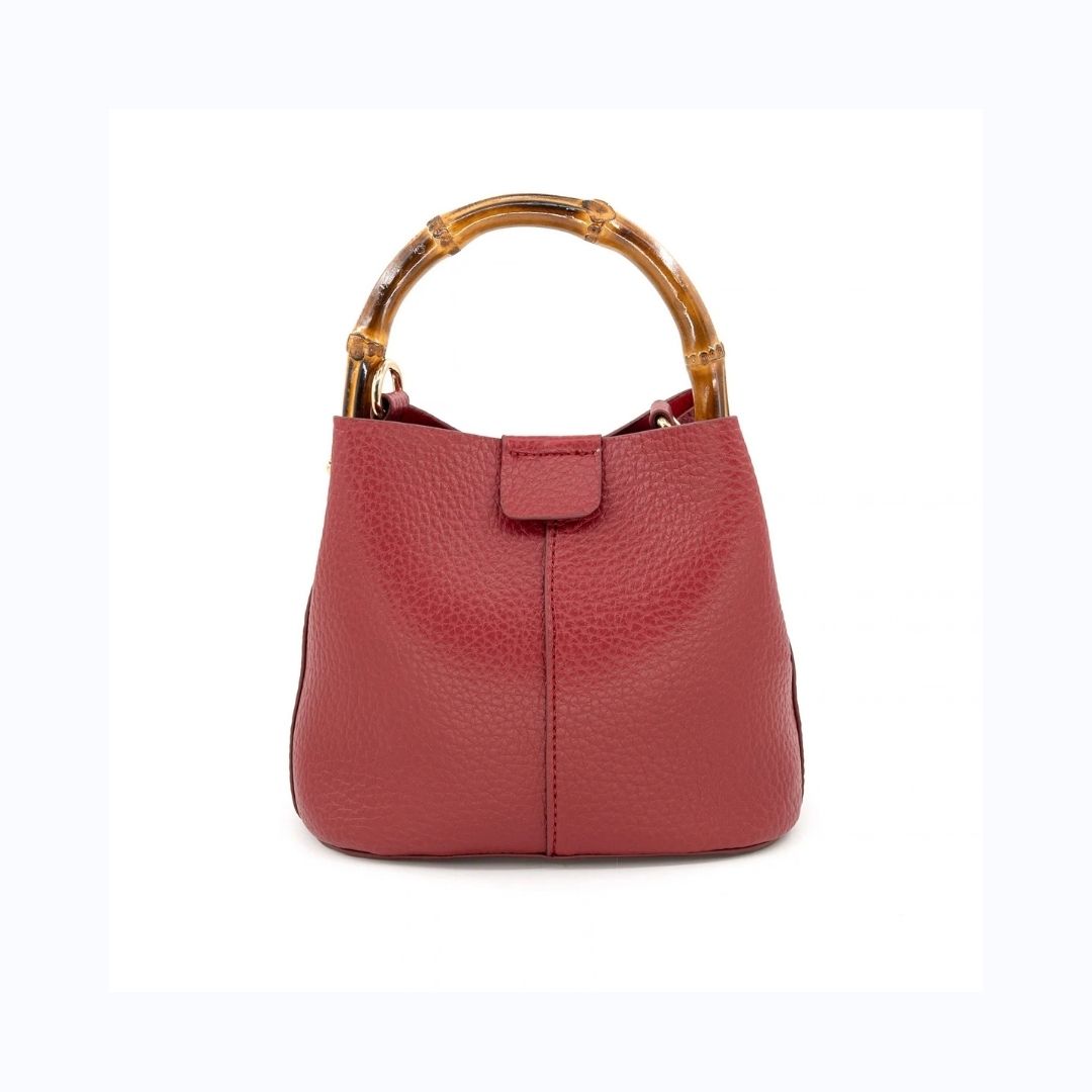 Red Bamboo Handle Bucket Bag