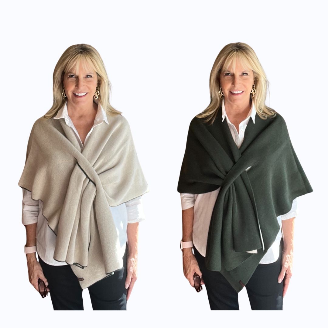 Reversible Italian Wrap Dark Green/Oatmeal