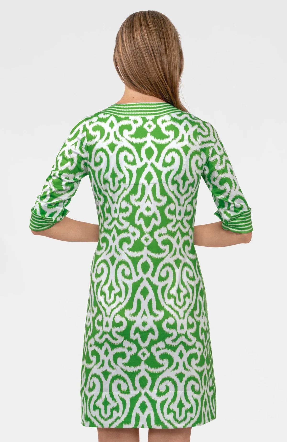 Green/White Split Neck Dress