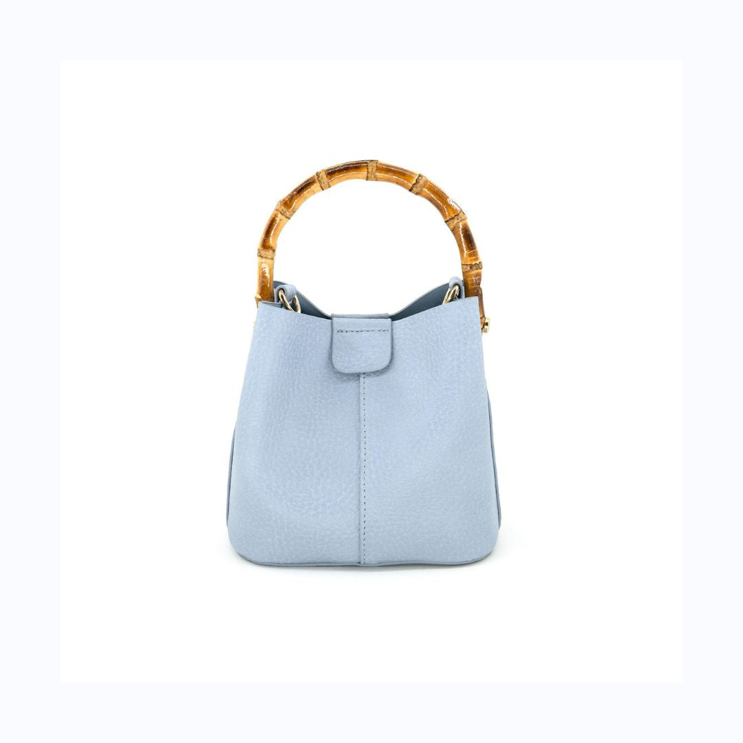 Light Blue Bamboo Handle Bucket Bag