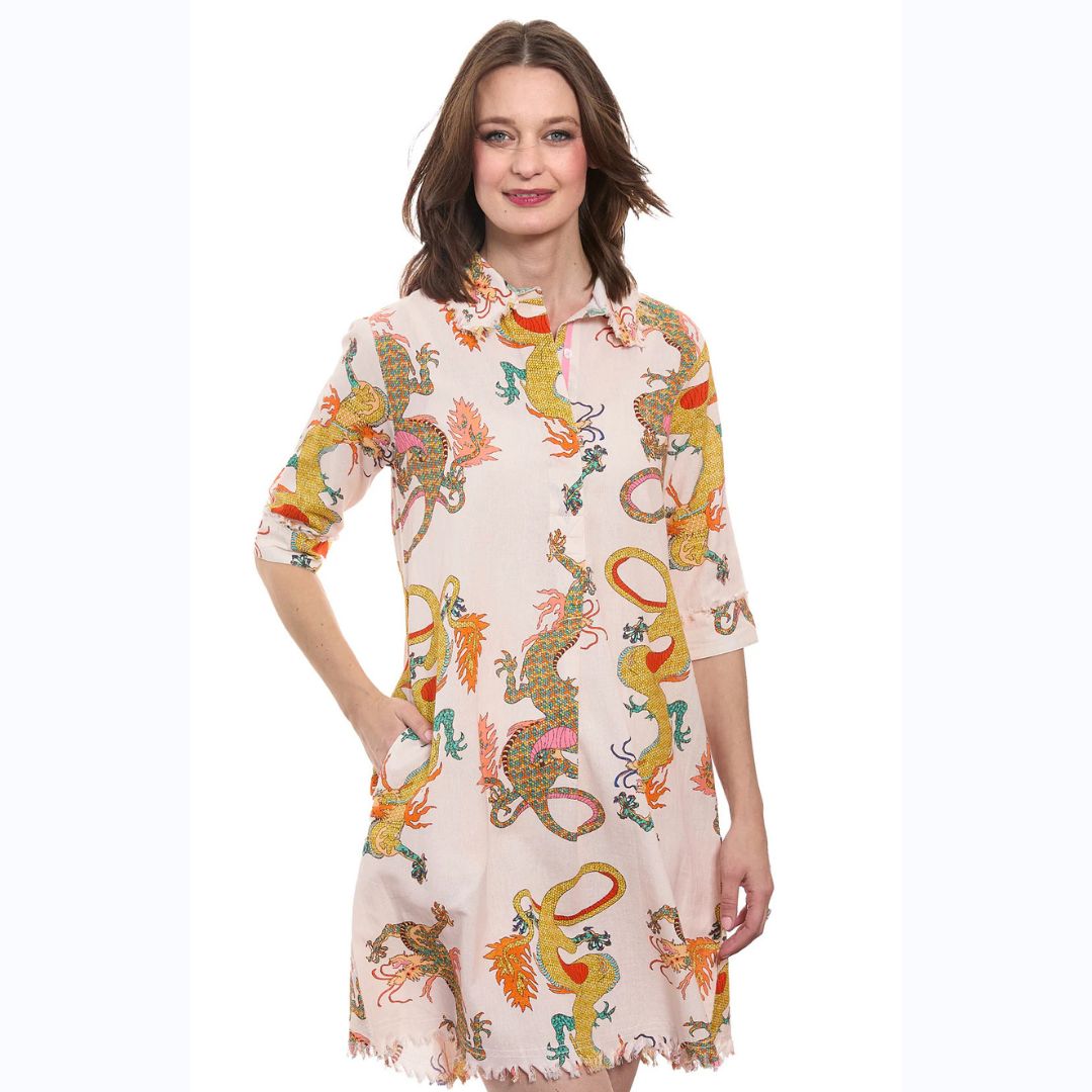 Cream Dragon Print Dress