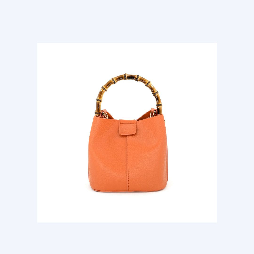 Orange Bamboo Handle Bucket Bag