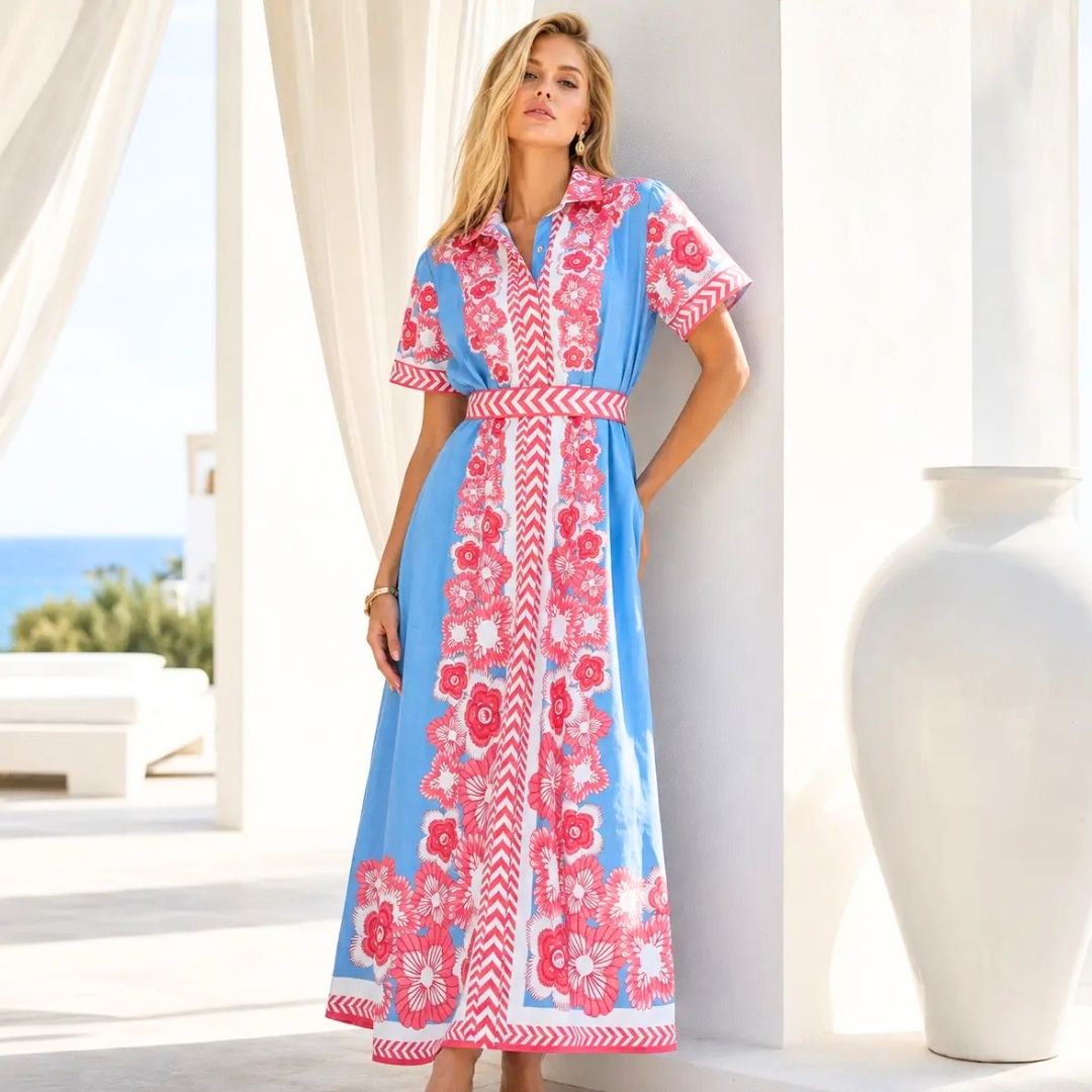 Peony Blue Floral Shirt Dress
