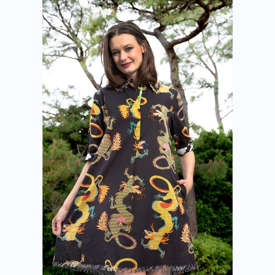 Black Dragon Print Dress