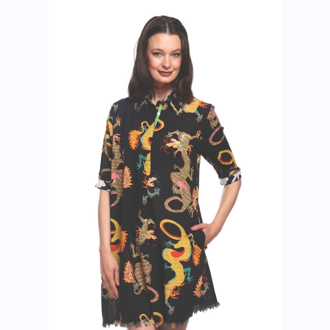 Black Dragon Print Dress