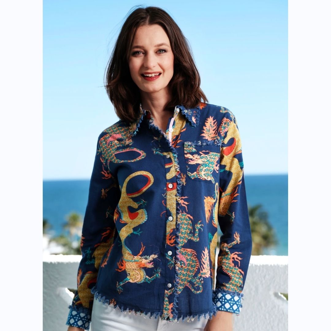 Navy Dragon Print Shirt