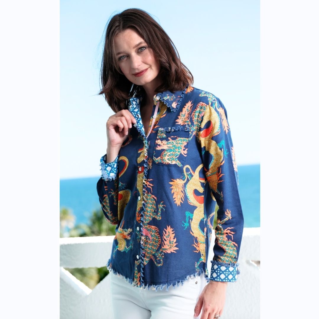 Navy Dragon Print Shirt