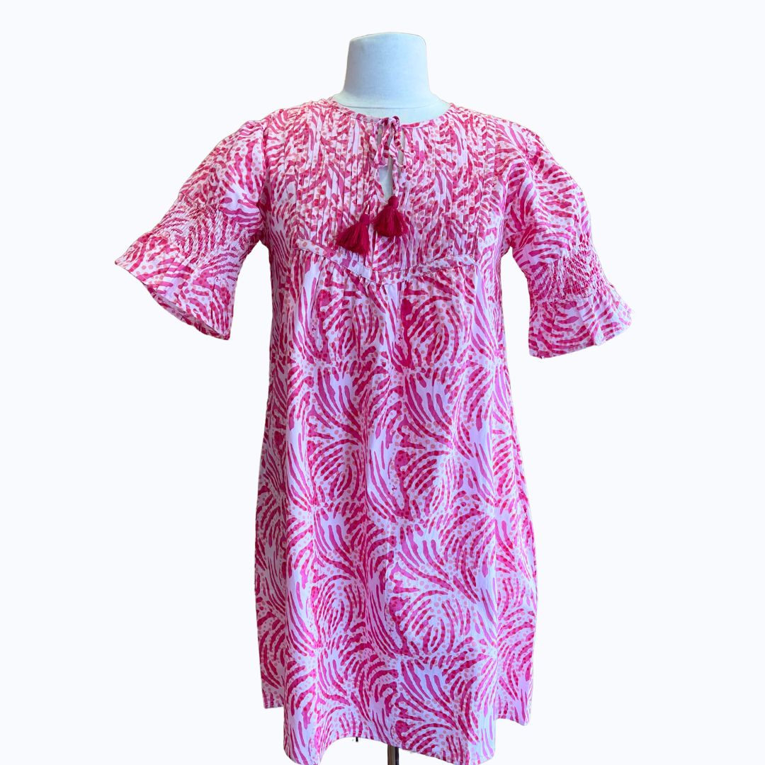 Pink Jungle Print Short Sleeve Dress