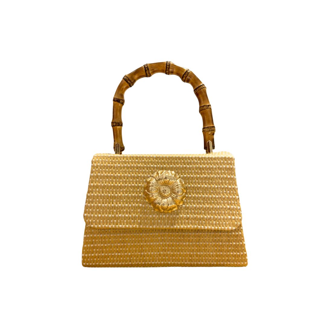 Bamboo Handle Bag With Flower