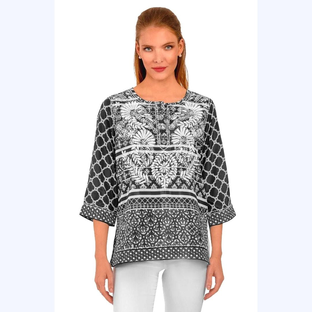Black &amp; White Hand-Embroidered Tunic