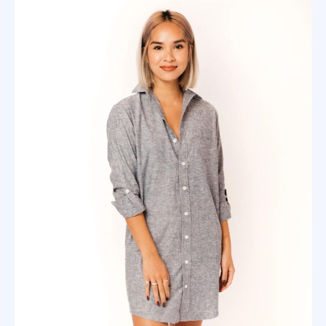 womens chambray shirt dress Blue Chambray Shirt Dress