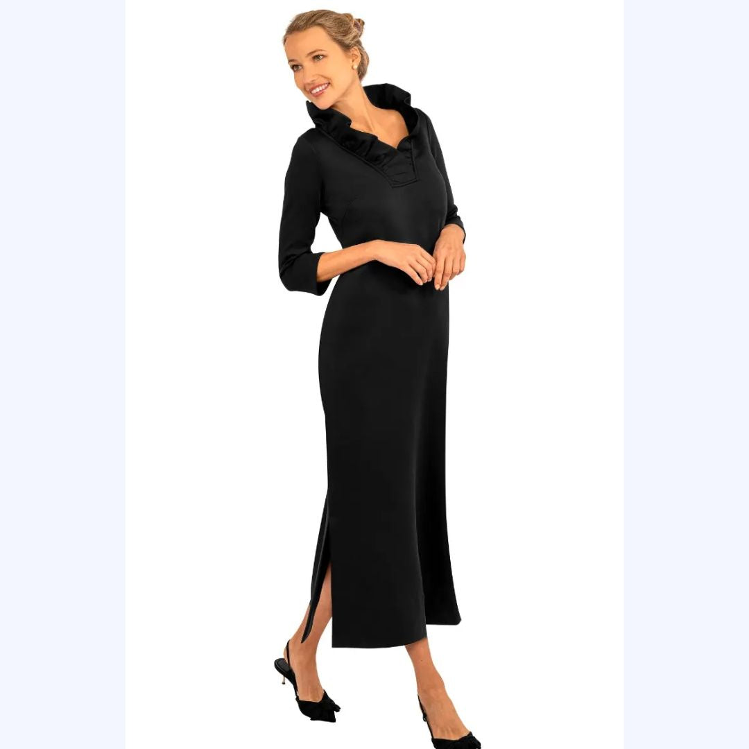Maxi Ruffle Neck Dress 3/4 Sleeves - Kristin Chase Maxi Ruffle Neck Dress 3/4 Sleeves - Kristin Chase