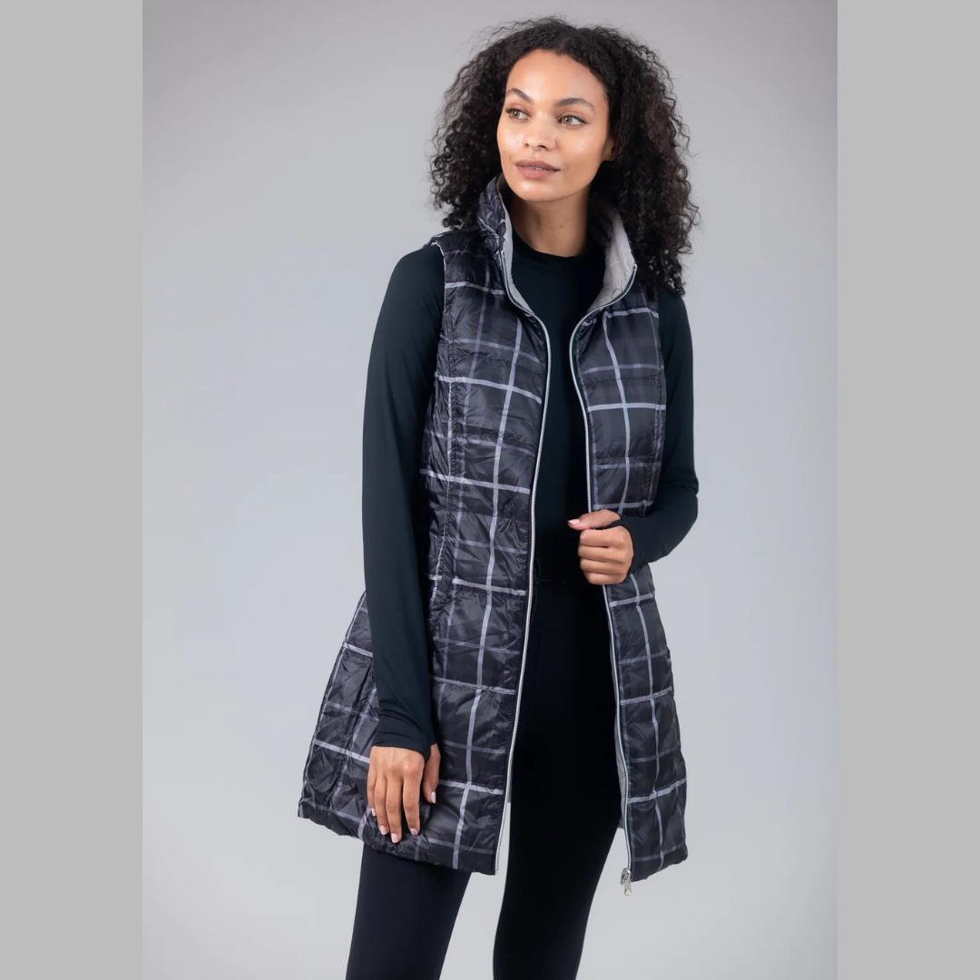 Reversible Plaid Long Down Vest