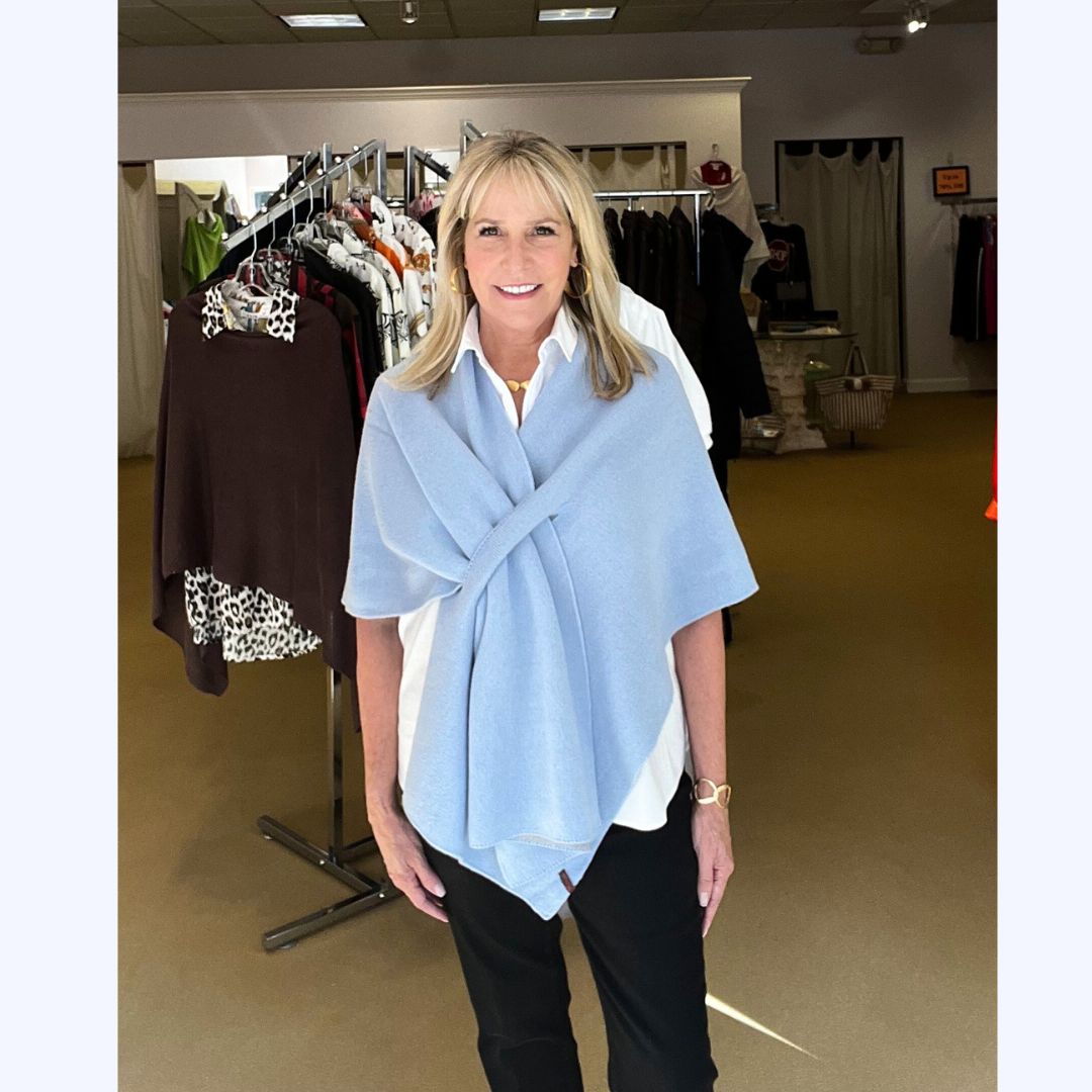 Reversible Italian Wrap-Sky Blue/Light Grey