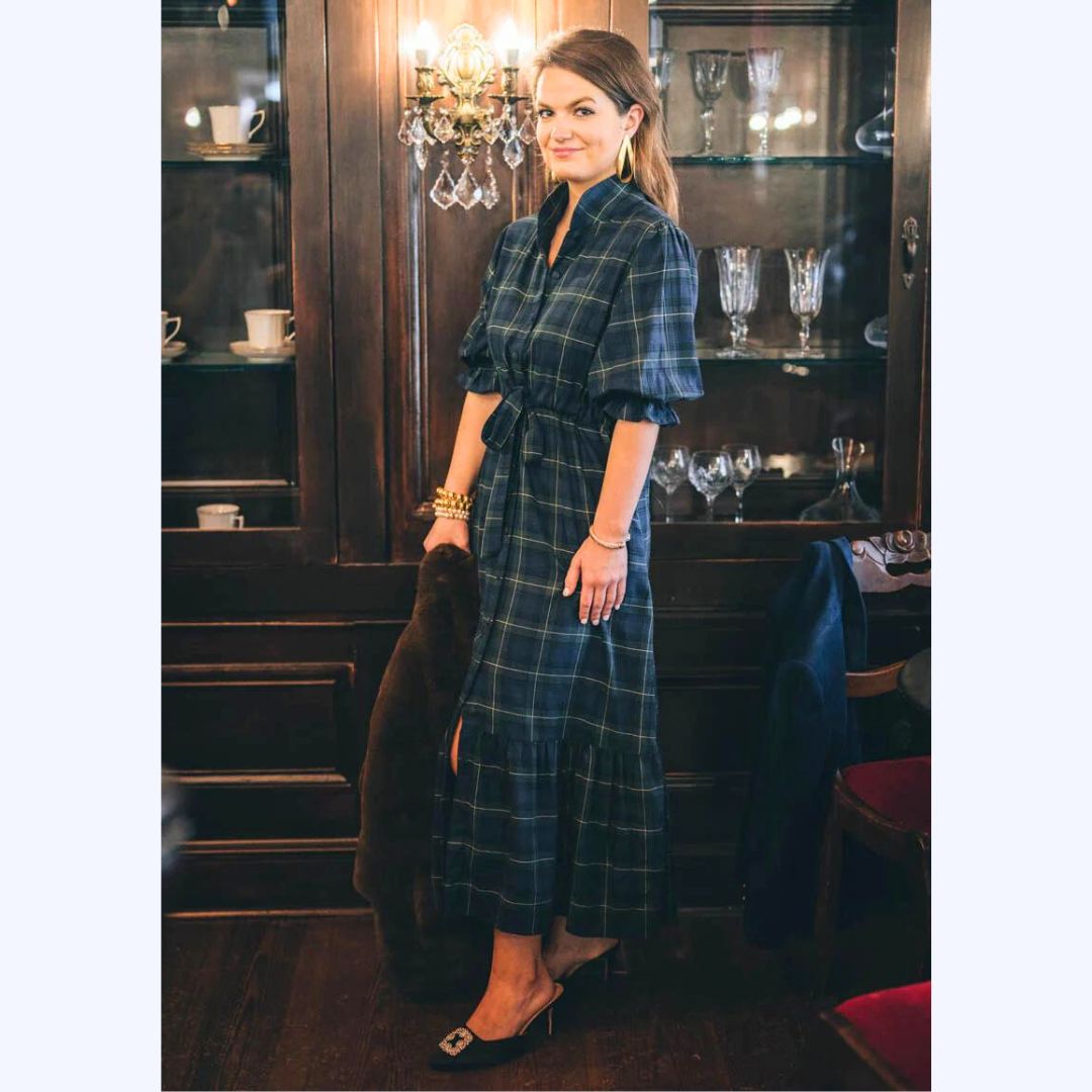 Black Watch Plaid Long Tiered Dress