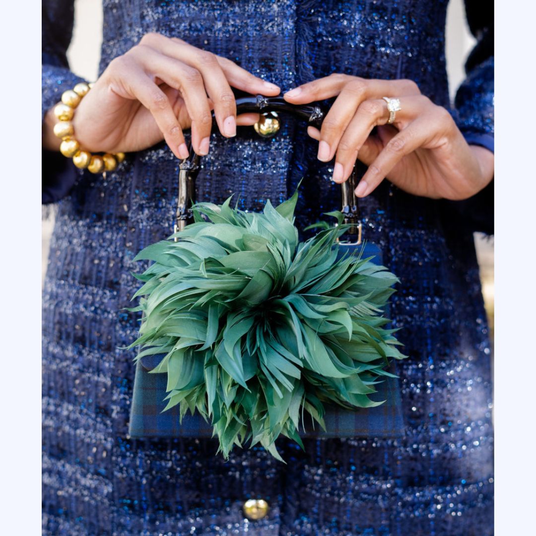 Green/Navy Plaid Feather Bag