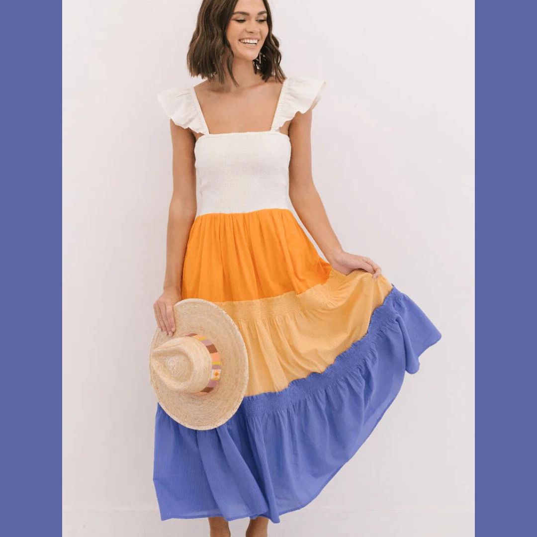 Color Block Flutter Sleeve Dress