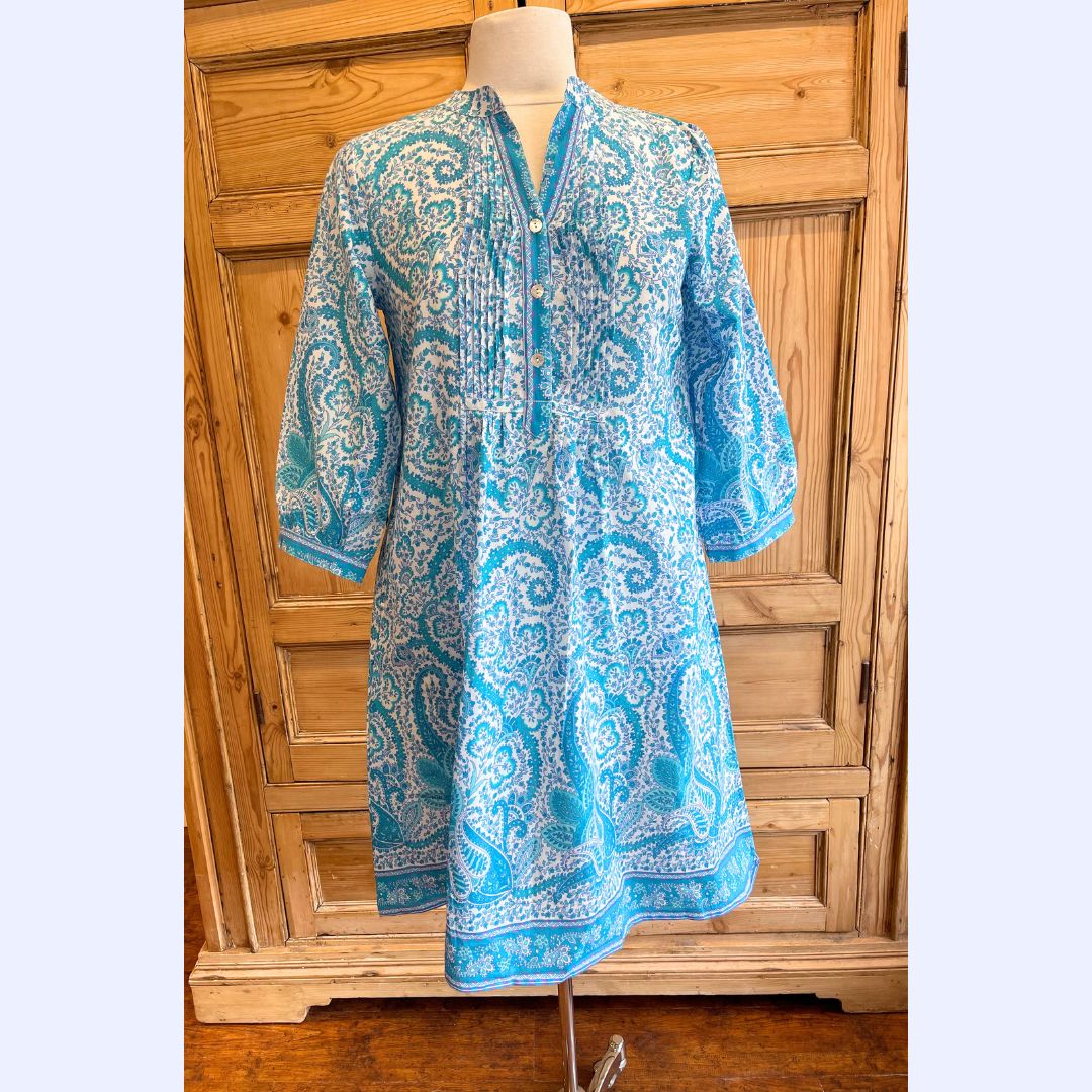Turquoise Paisley Pin Tuck Dress