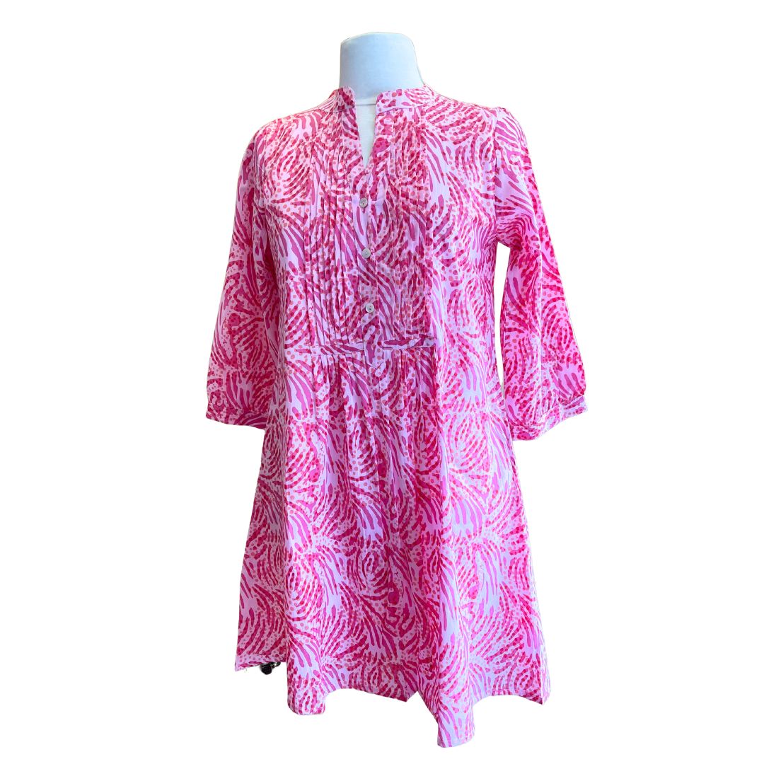 Pink Jungle Print Pin Tuck Dress