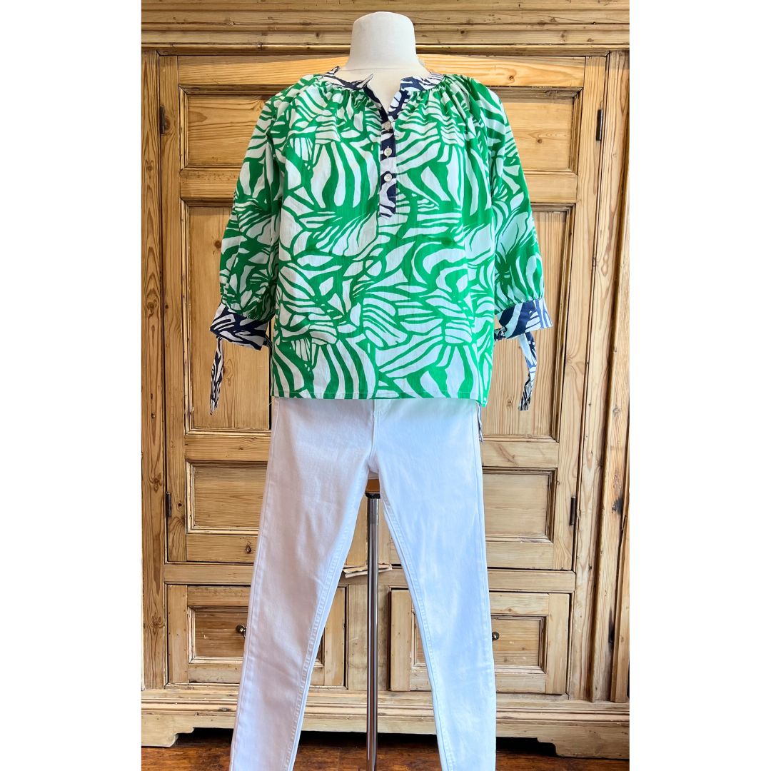 Green &amp; White Abstract Floral Top