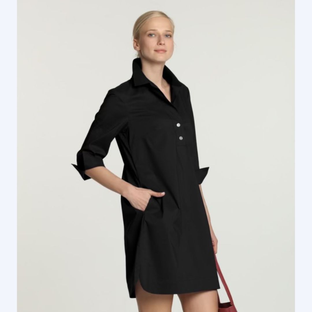 3/4 Sleeve Shirt Dress Black / S 3/4 Sleeve Shirt Dress Black / S