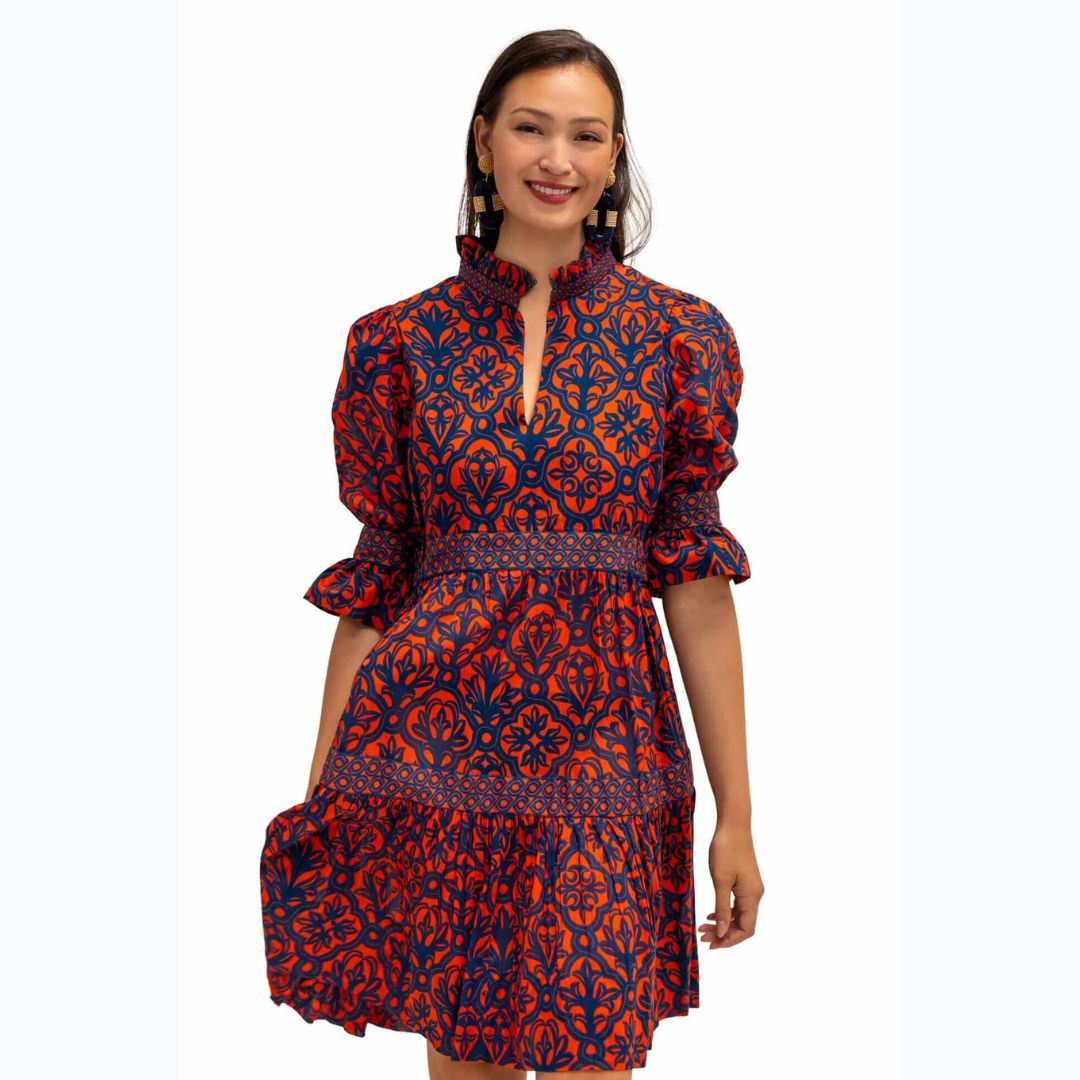 Trellis Print Tiered Dress