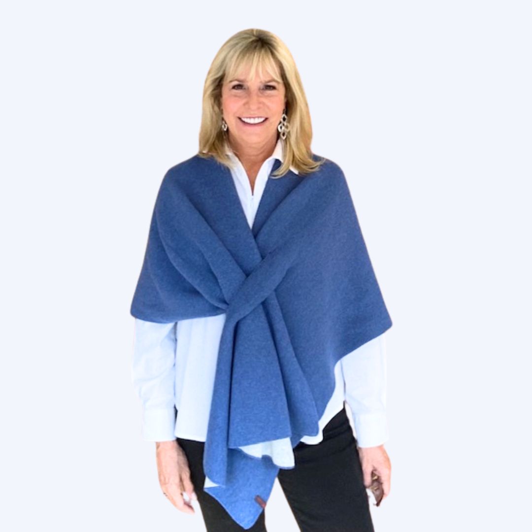 Reversible Italian Wrap-Copenhagen Blue/Pale Grey