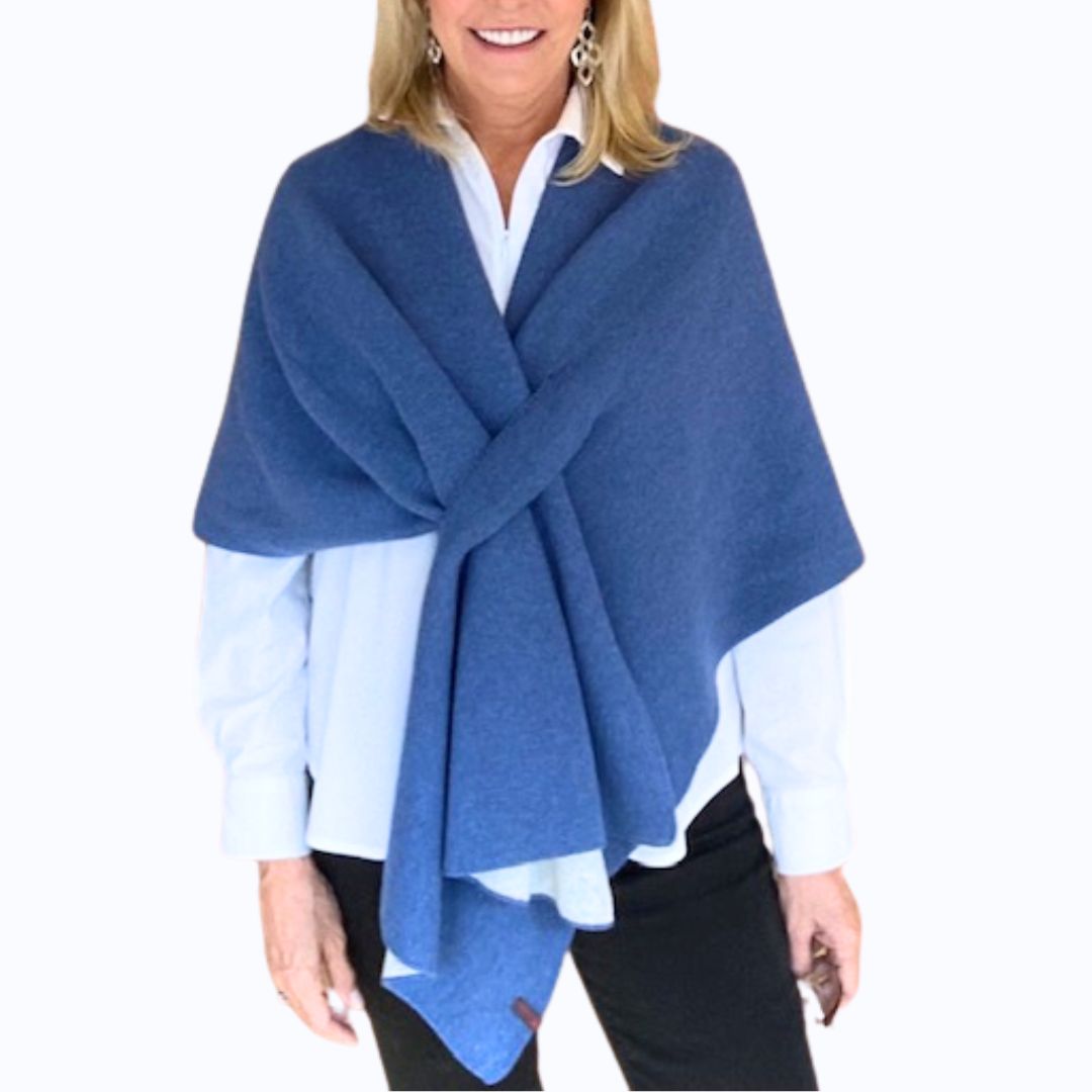 Reversible Italian Wrap-Copenhagen Blue/Pale Grey