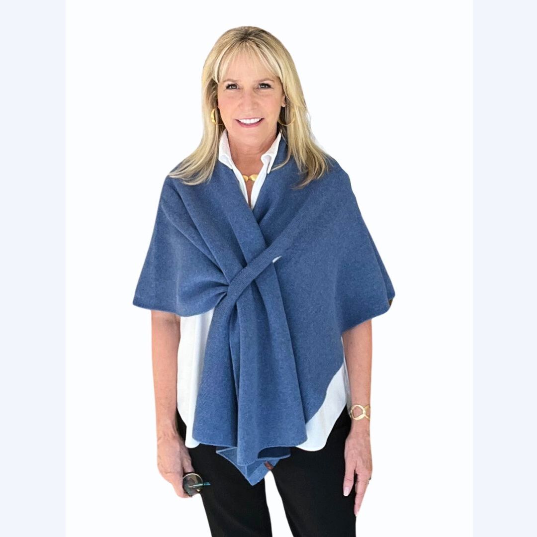 Reversible Italian Wrap-Copenhagen Blue/Pale Grey