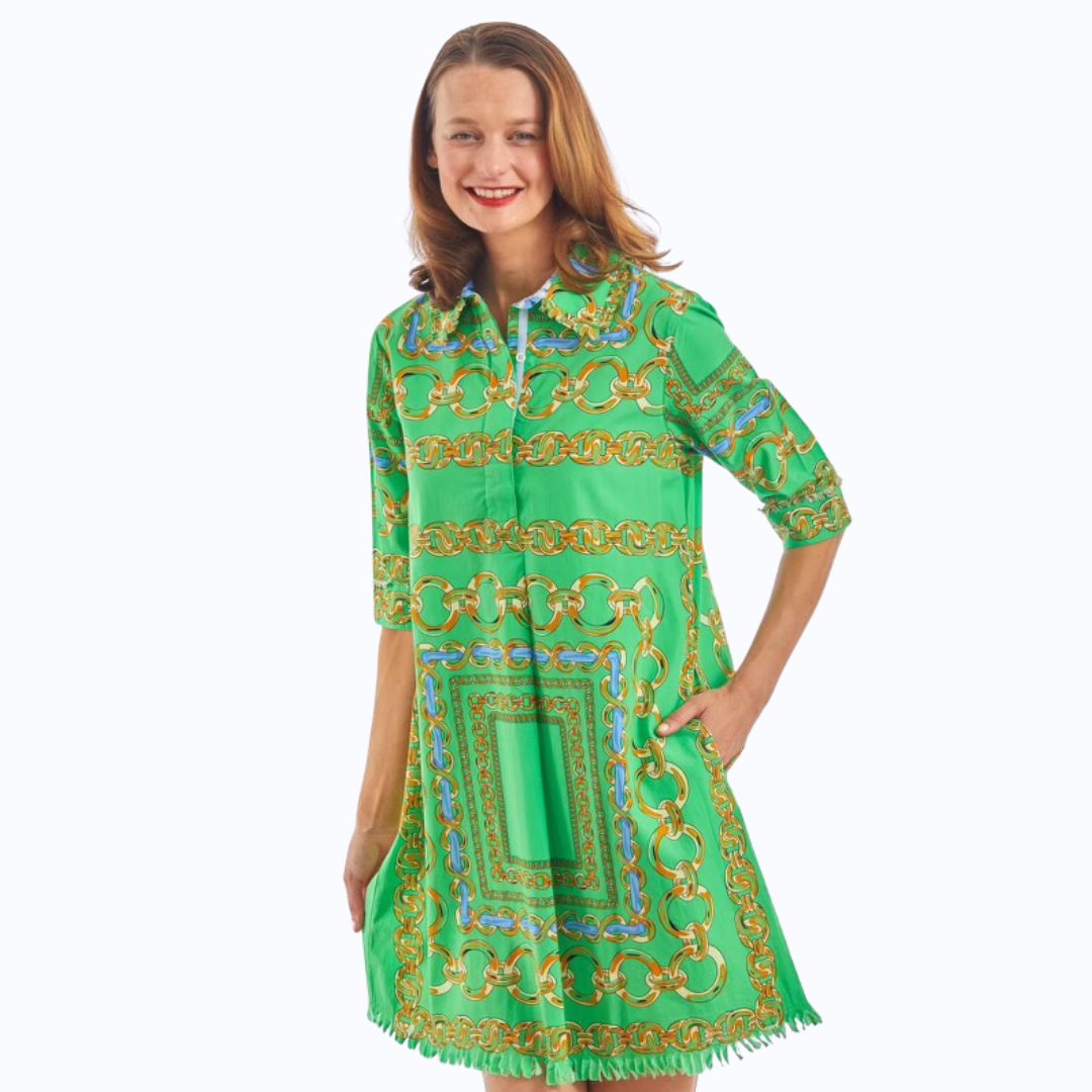 Green Border Print Dress