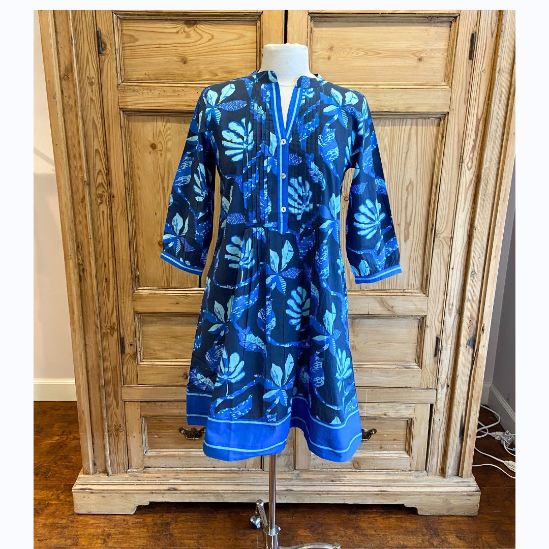 Blue Floral Pin Tuck Dress