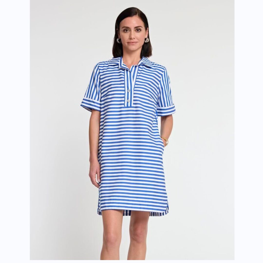 Electric Blue Striped Short Sleeve Dress