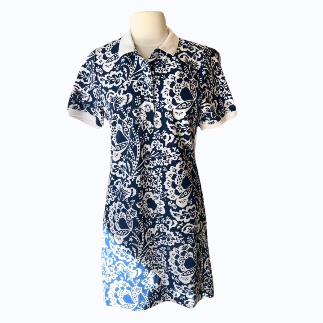 Navy &amp; White Floral Polo Dress