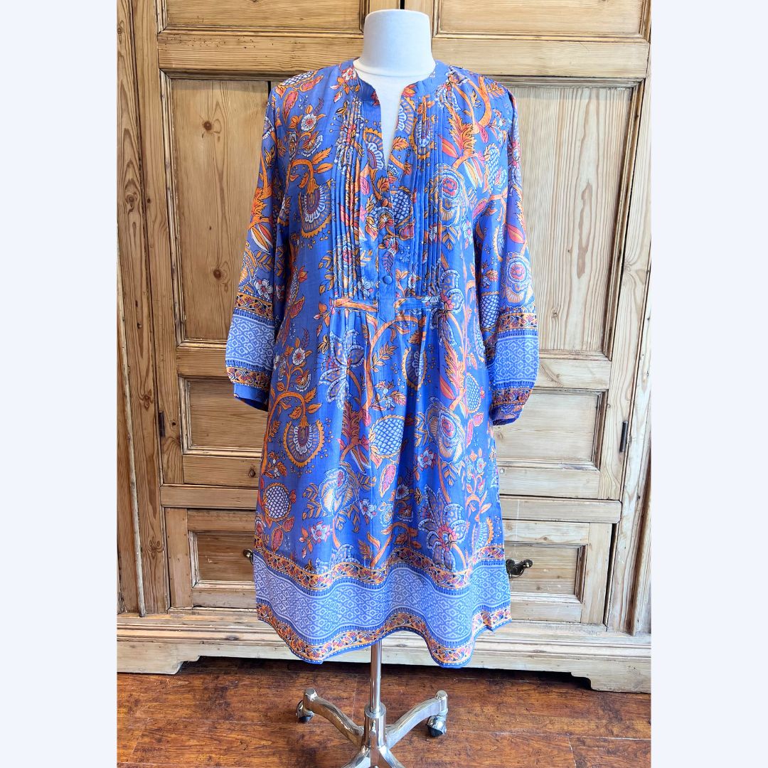 Peri &amp; Orange Pin Tuck Dress