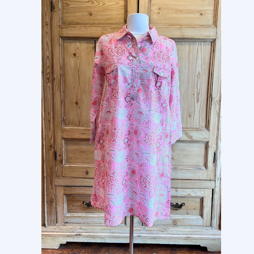 Pink &amp; Red Floral Shirt Dress