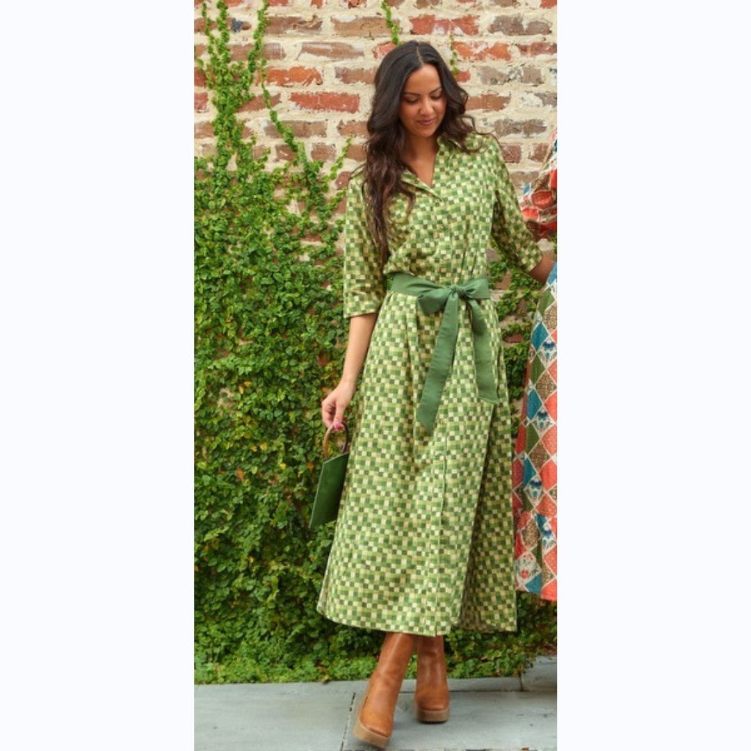 Green Block Print Dress