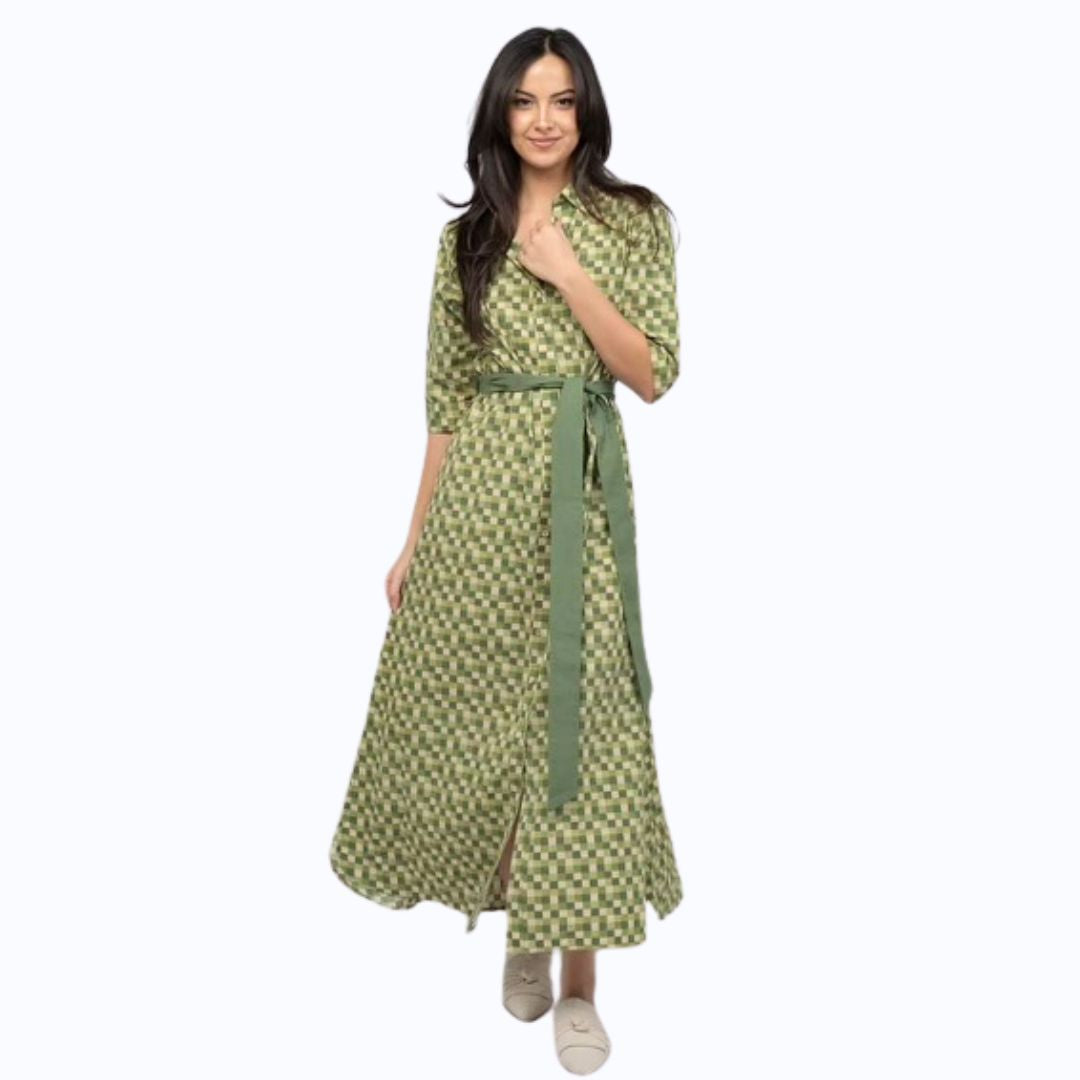 Green Block Print Dress