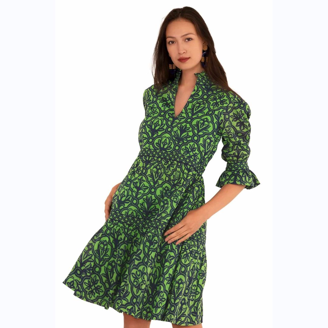 Trellis Print Tiered Dress