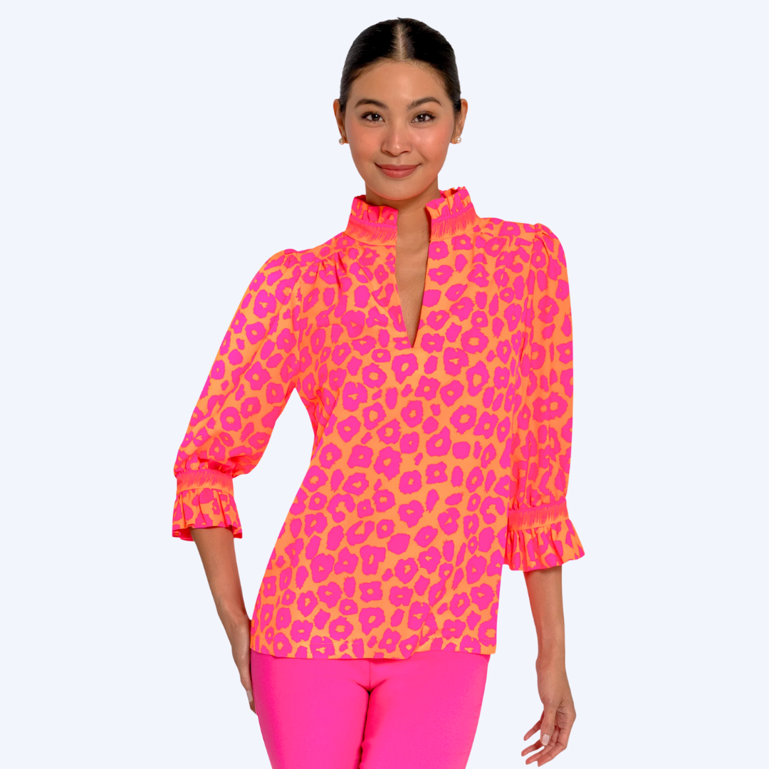Hot Pink/Orange Ruffle Collar Tunic - Kristin Chase