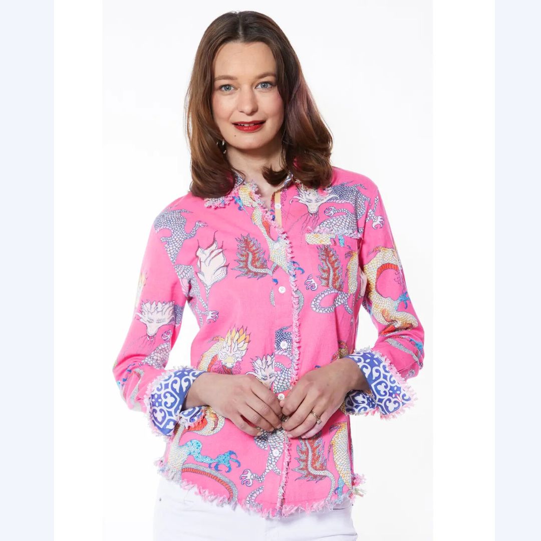 Hot Pink Dragon Print Shirt