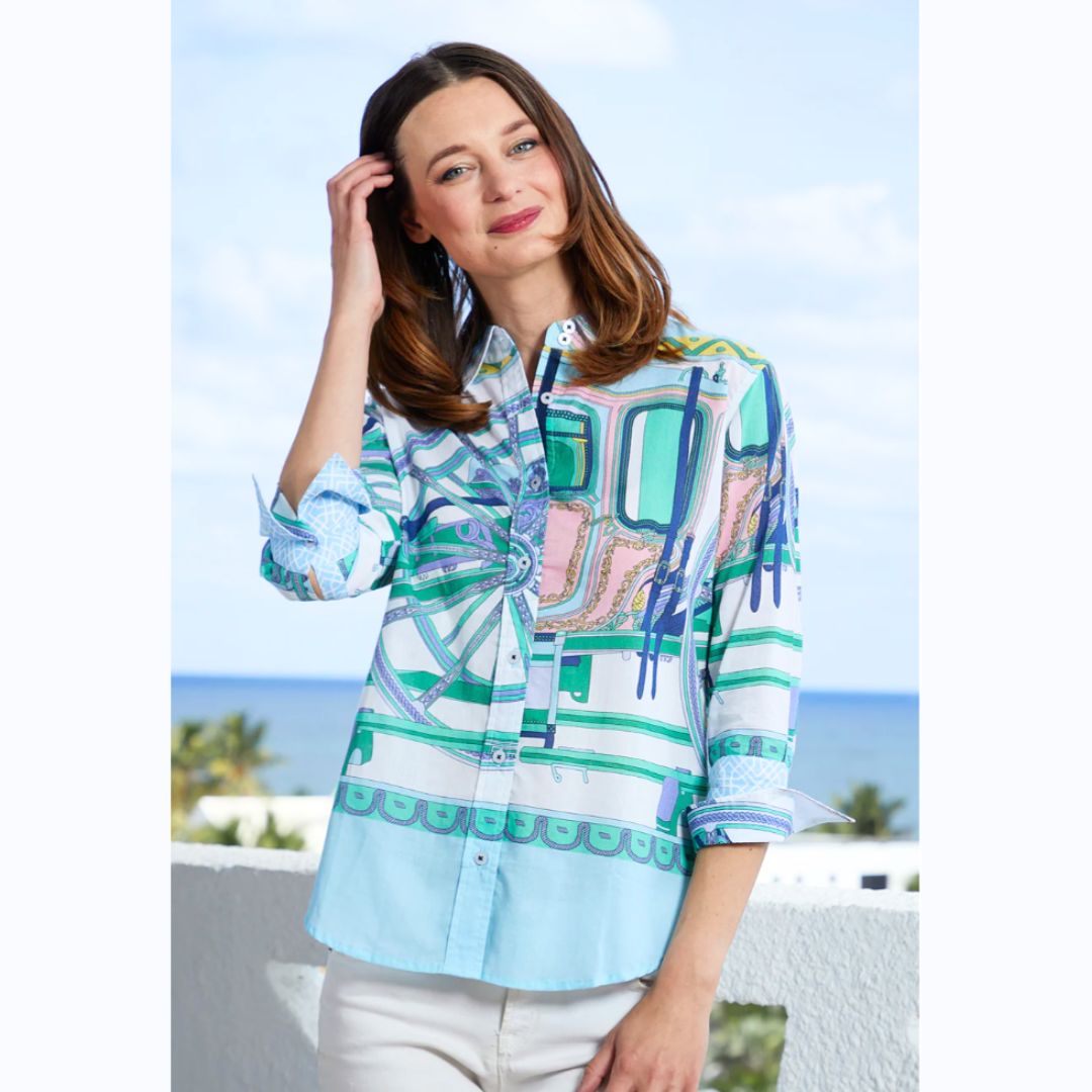 Blue/Green Hermes-Inspired Shirt