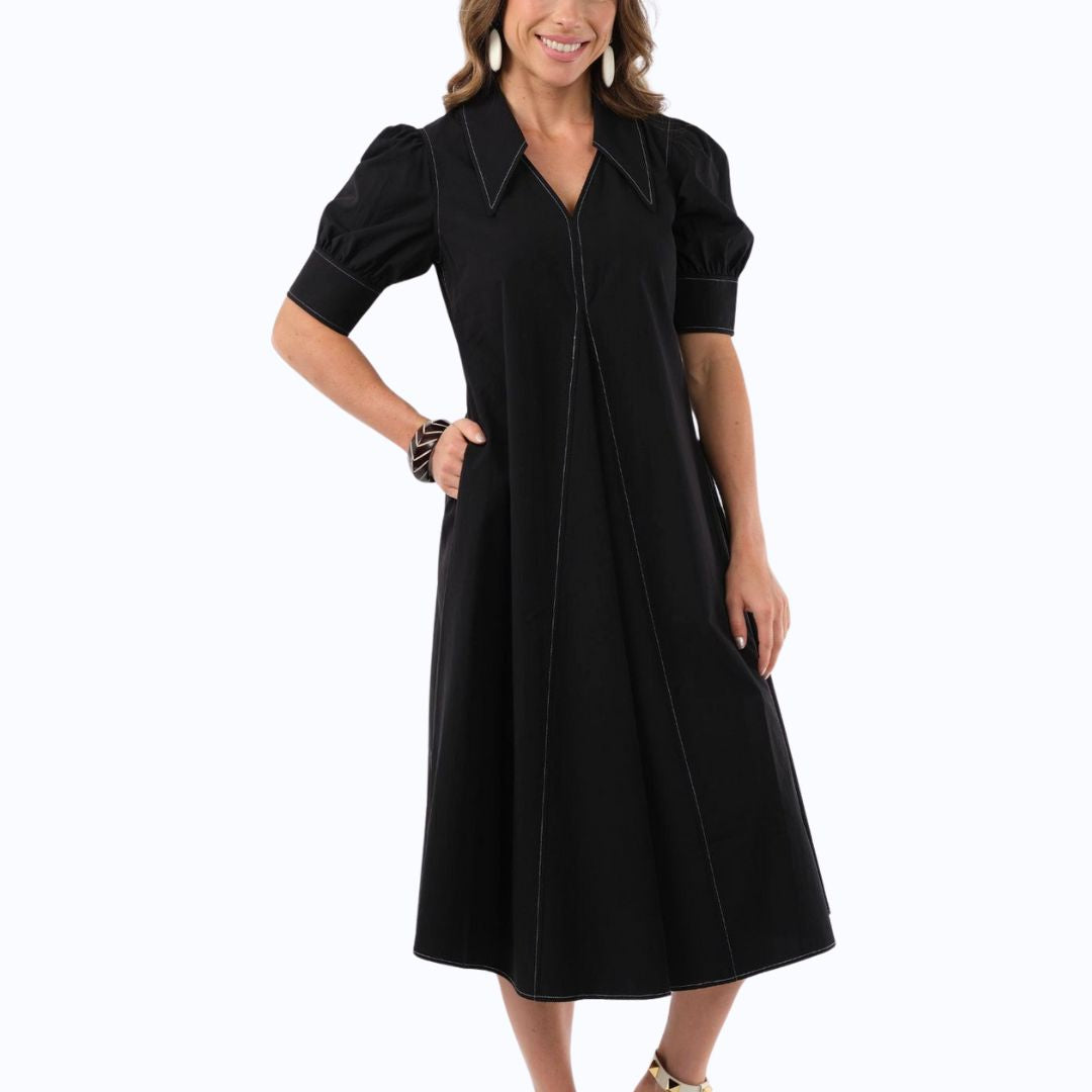 Black Long Inverted Pleat Dress