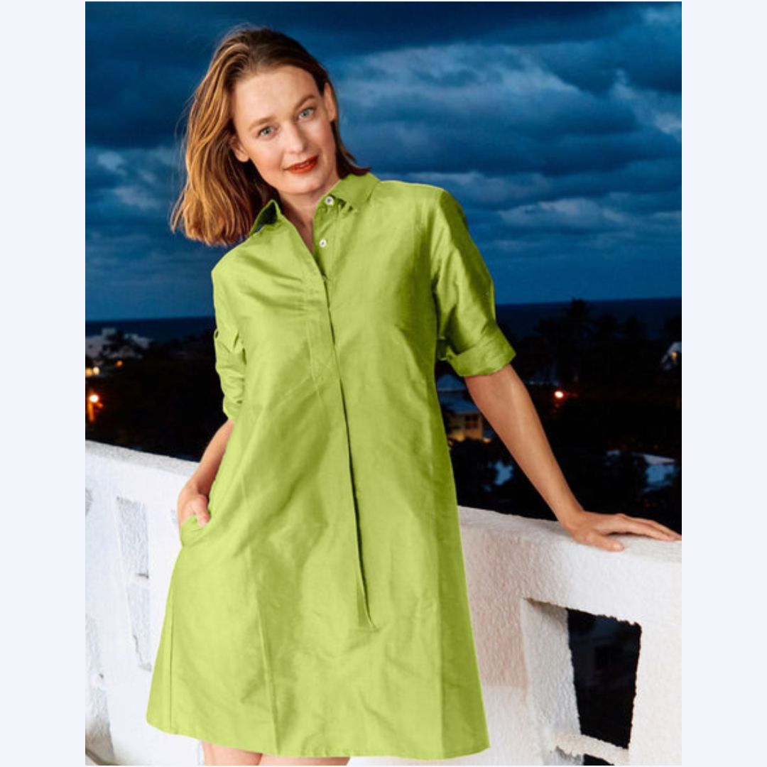 Lime Silk Dupioni Cocktail Dress - Kristin Chase